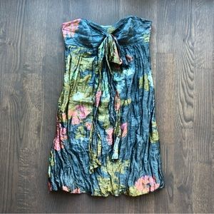Nicole Miller Collection Watercolor Floral. Crinkle Strapless Dress